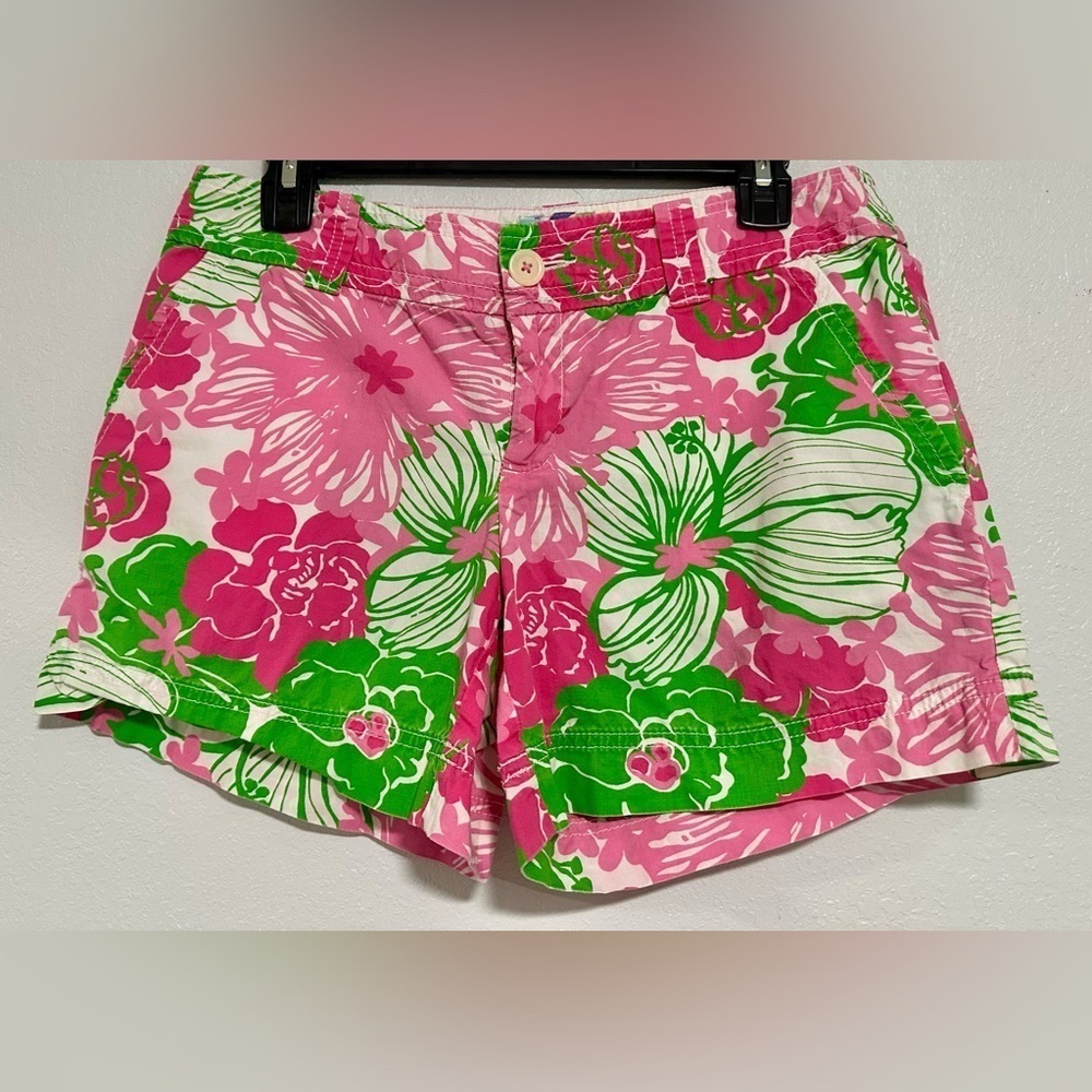 LILLY PULITZER Pincord Mini-Shorts Bright Green pink Floral  SZ 6 Women